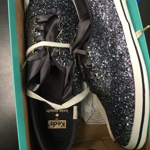 Ked's for kate spade glitter pewter sneakers